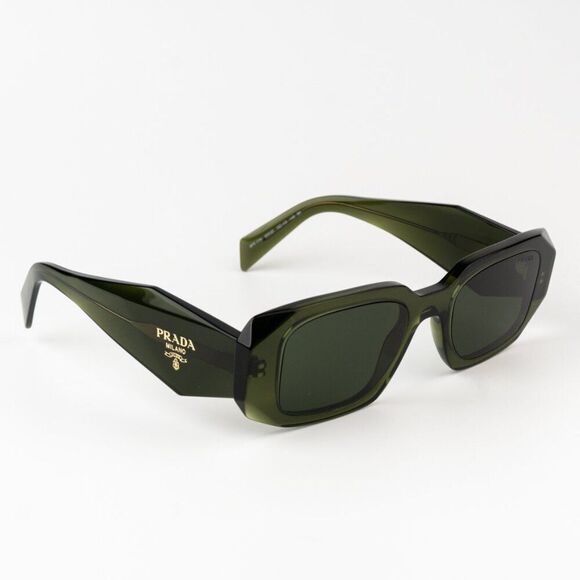 NEW Prada PR17WS 19Z1I0 Transparent Bottle Green Rectangle Unisex Sunglasses - Picture 8 of 13
